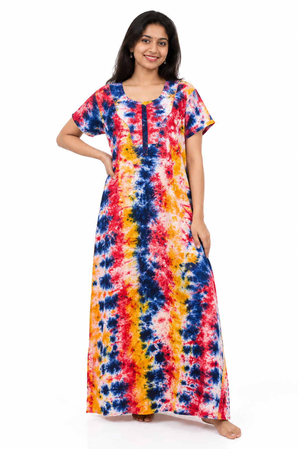 AISNIGHA Pure Multicolour Batik Cotton Nightwear