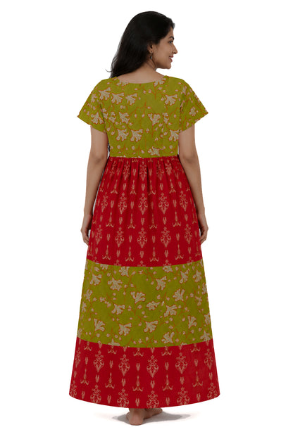 Pure Cotton Pinkle Green and Dark Red Frock Model