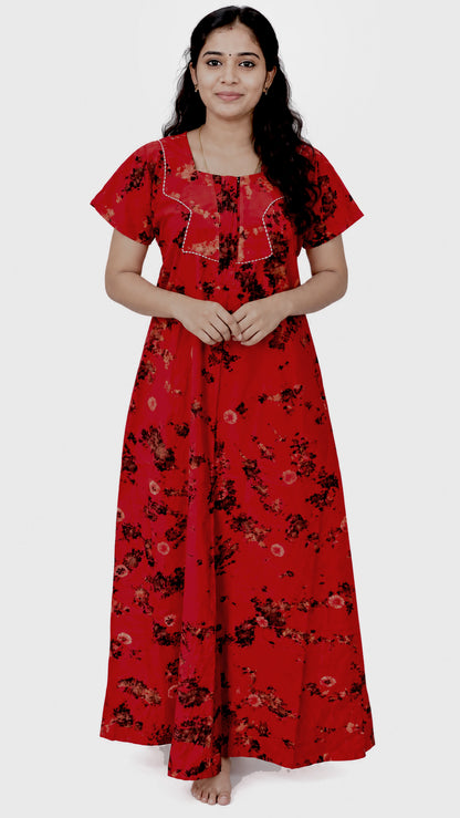 AISNIGHA's Dark Red Batik Cotton Nightwear