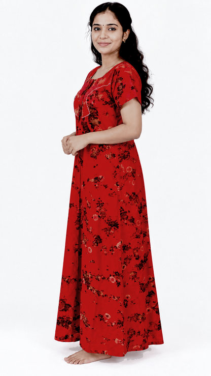 AISNIGHA's Dark Red Batik Cotton Nightwear