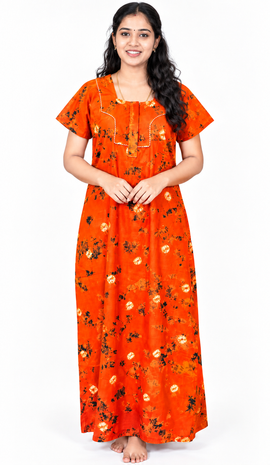 AISNIGHA's Orange Batik Cotton Nightwear