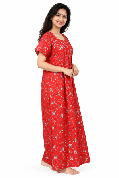 AISNIGHA Red Pure Cotton Nighty