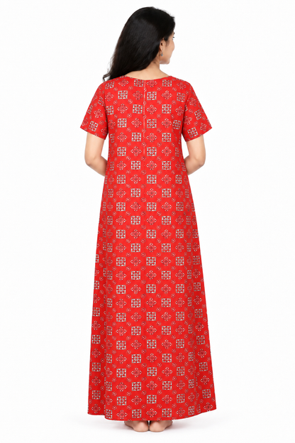 AISNIGHA Red Pure Cotton Nighty