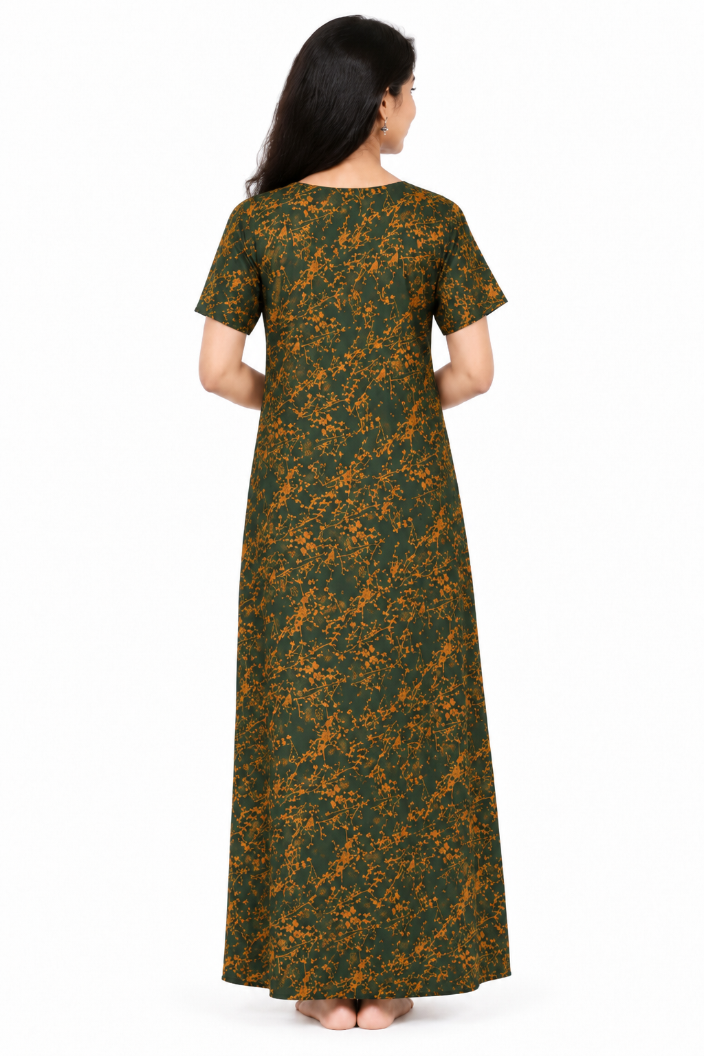 AISNIGHA Dark Green with Mango Yellow Pure Cotton Nighty