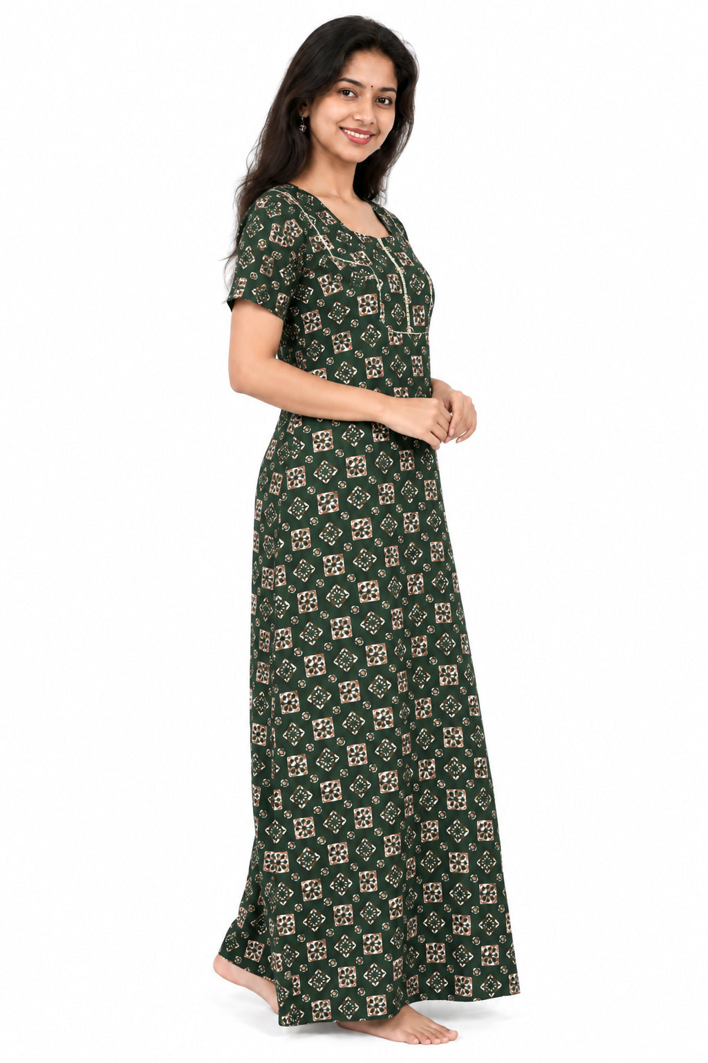 AISNIGHA Green Pure Cotton Nighty