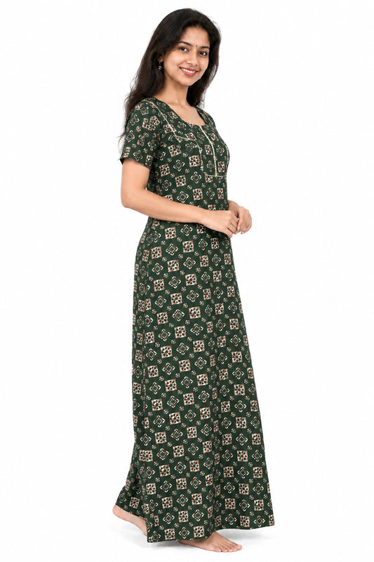 AISNIGHA Green Pure Cotton Nighty