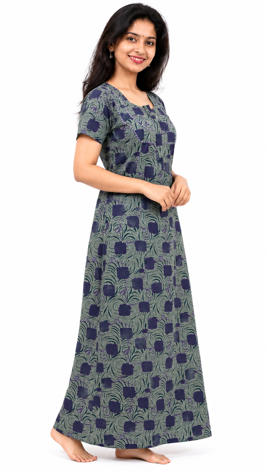 AISNIGHA Grey Pure Cotton Nighty