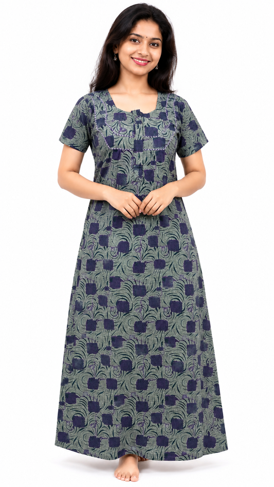 AISNIGHA Grey Pure Cotton Nighty
