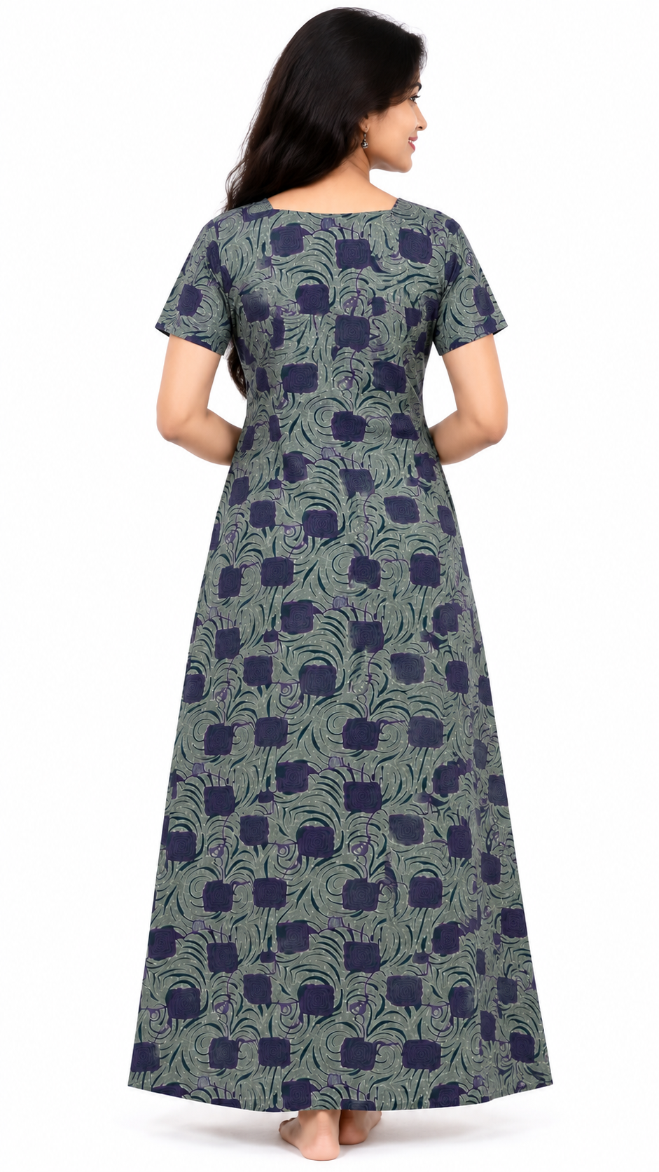 AISNIGHA Grey Pure Cotton Nighty
