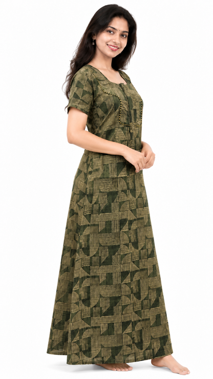 AISNIGHA Green Pure Cotton Nighty