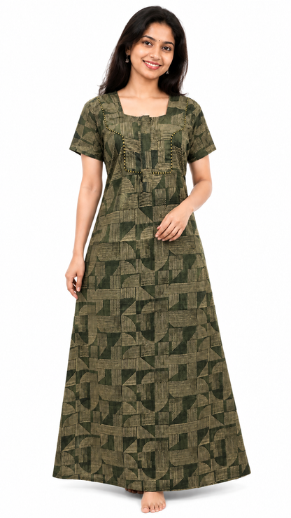 AISNIGHA Green Pure Cotton Nighty