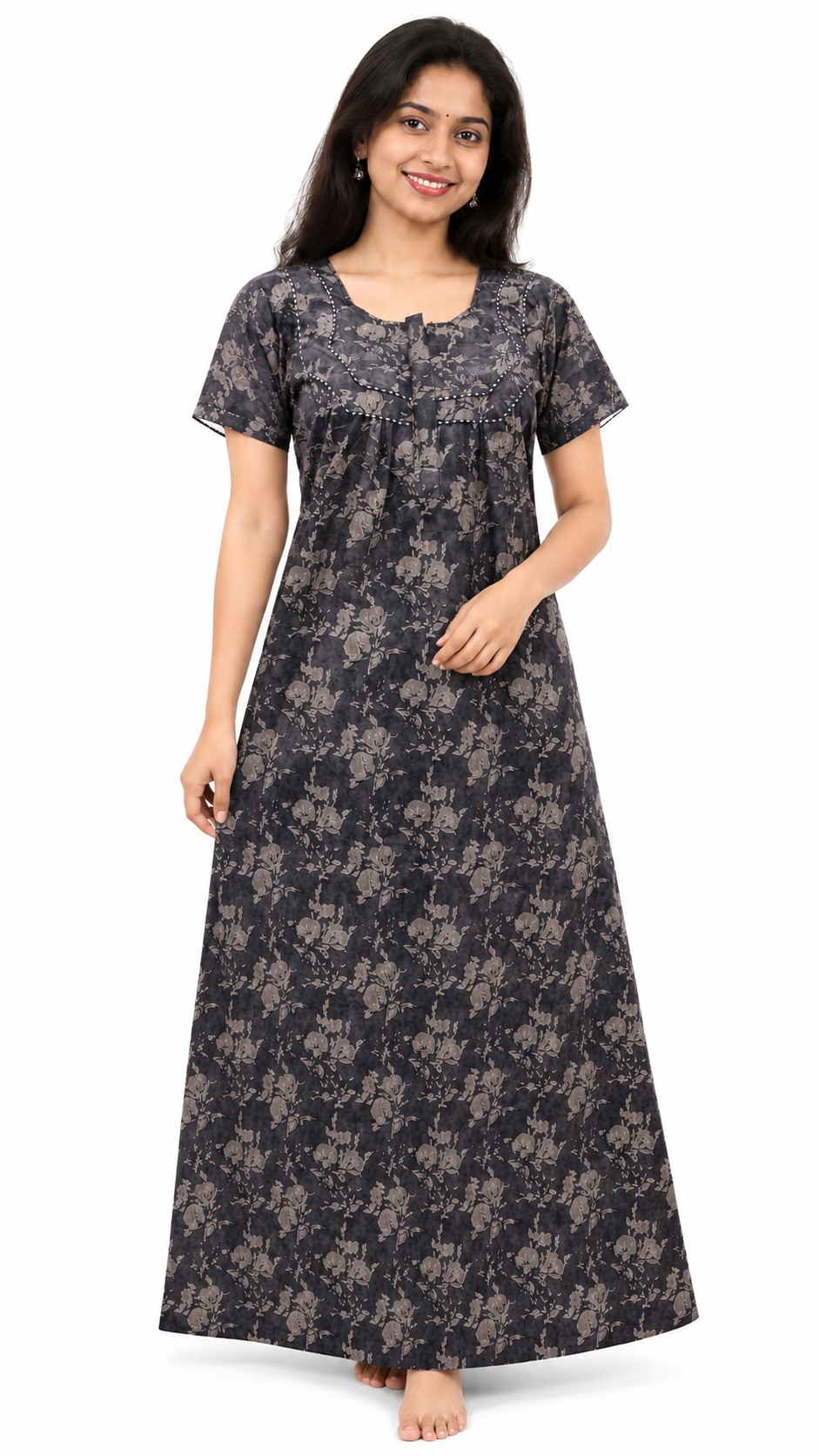 AISNIGHA Grey Pure Cotton Nighty