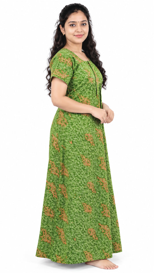 AISNIGHA  Parrot Green Cotton Nighty