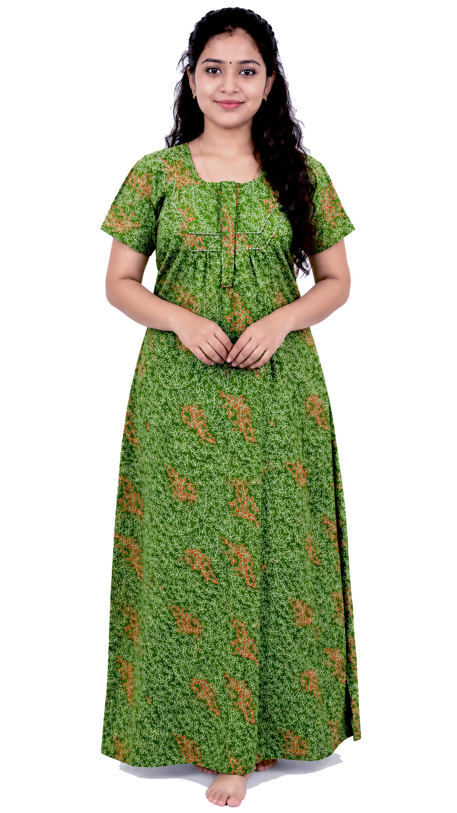 AISNIGHA  Parrot Green Cotton Nighty