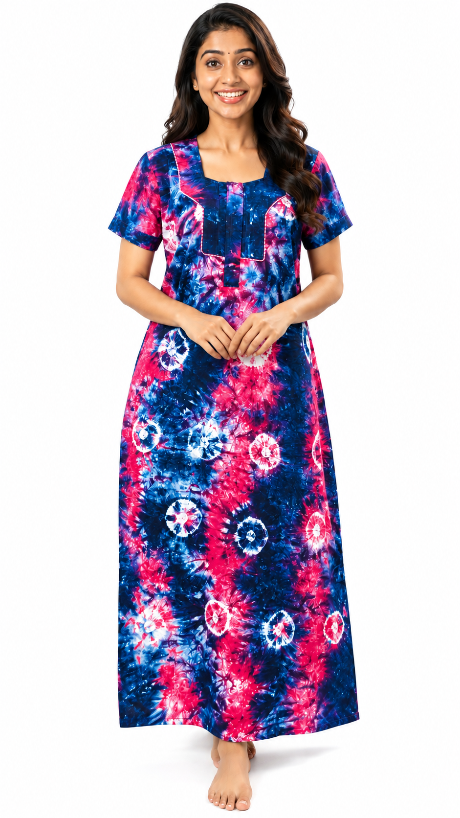 Rose with Dark Blue Batik Cotton comfortable Nightwear