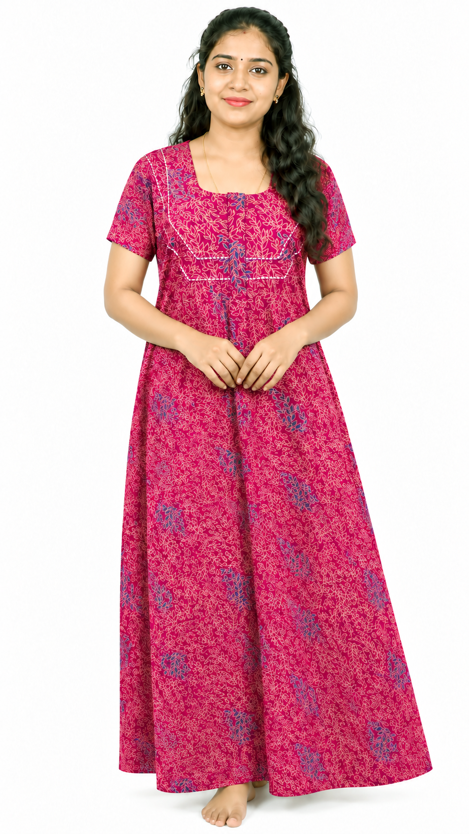 AISNIGHA Dark Pink Cotton Nighty