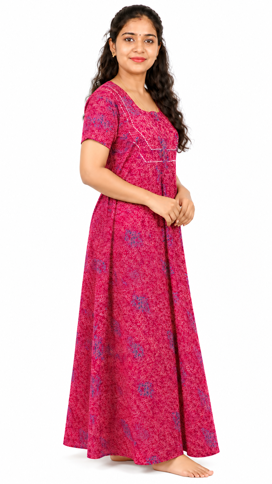AISNIGHA Dark Pink Cotton Nighty