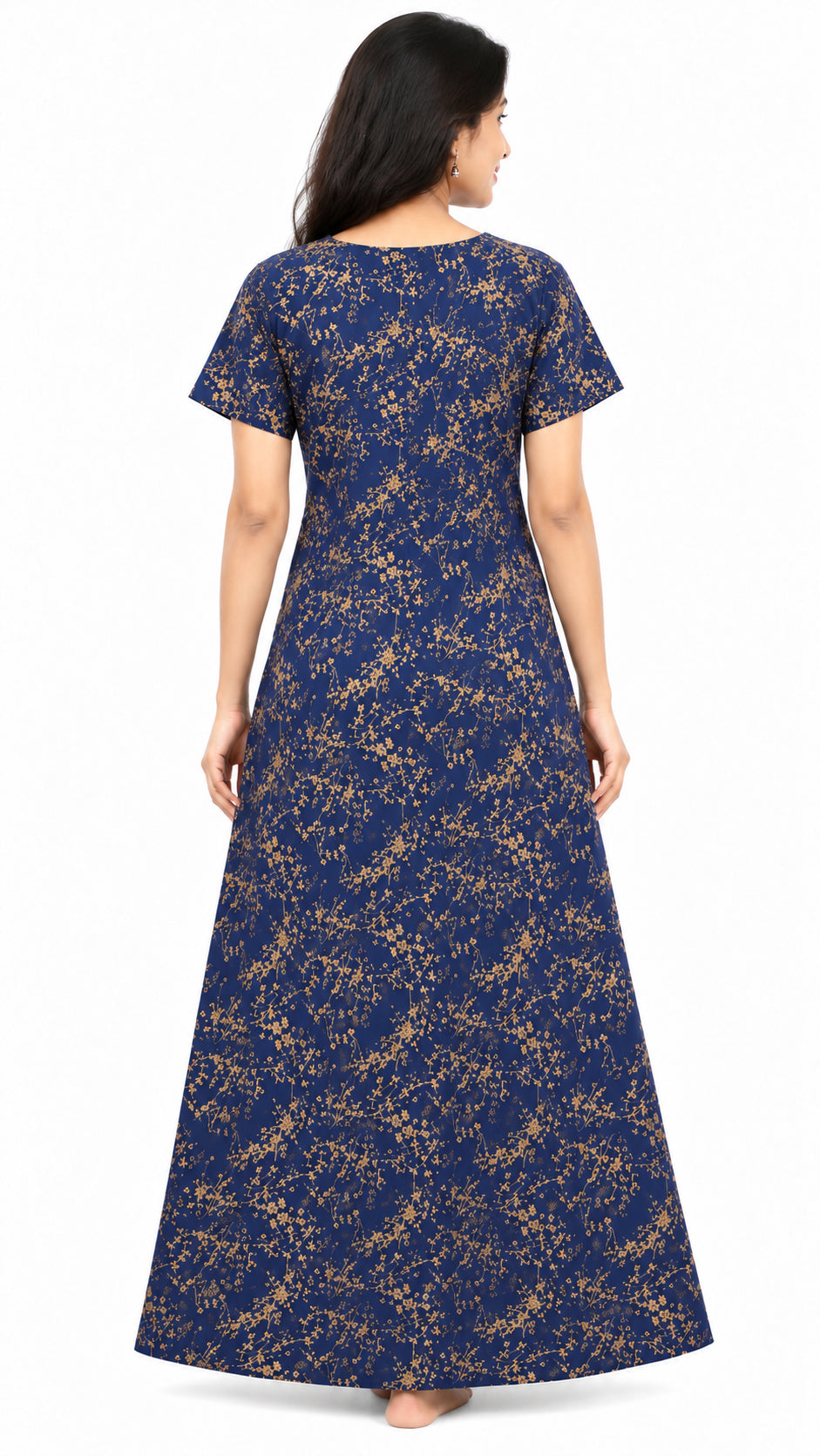 AISNIGHA  Navy Blue Cotton Nighty