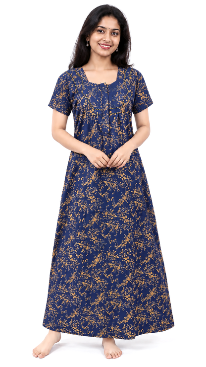 AISNIGHA  Navy Blue Cotton Nighty
