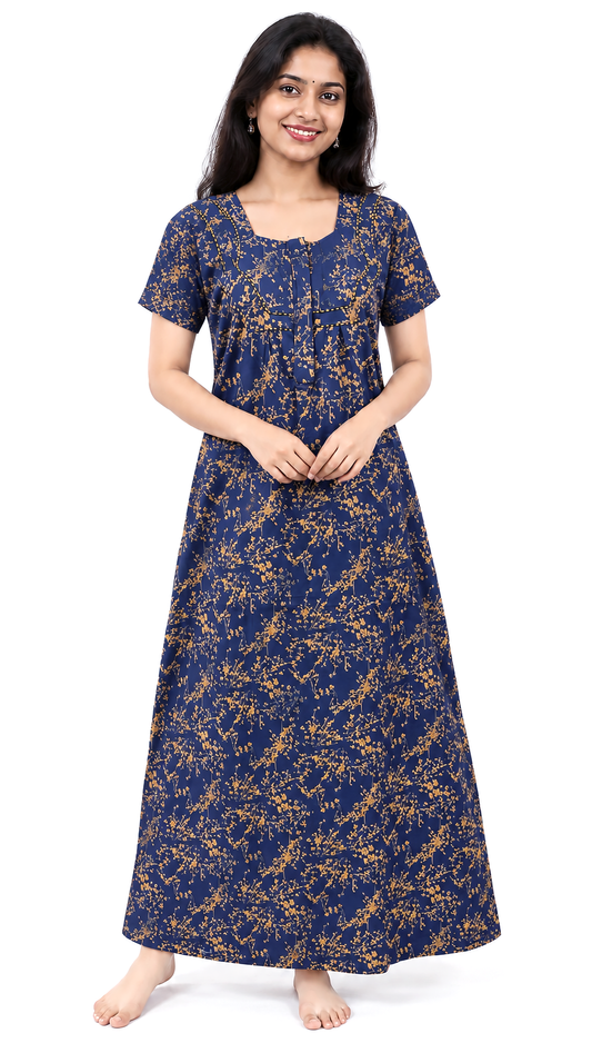 AISNIGHA  Navy Blue Cotton Nighty