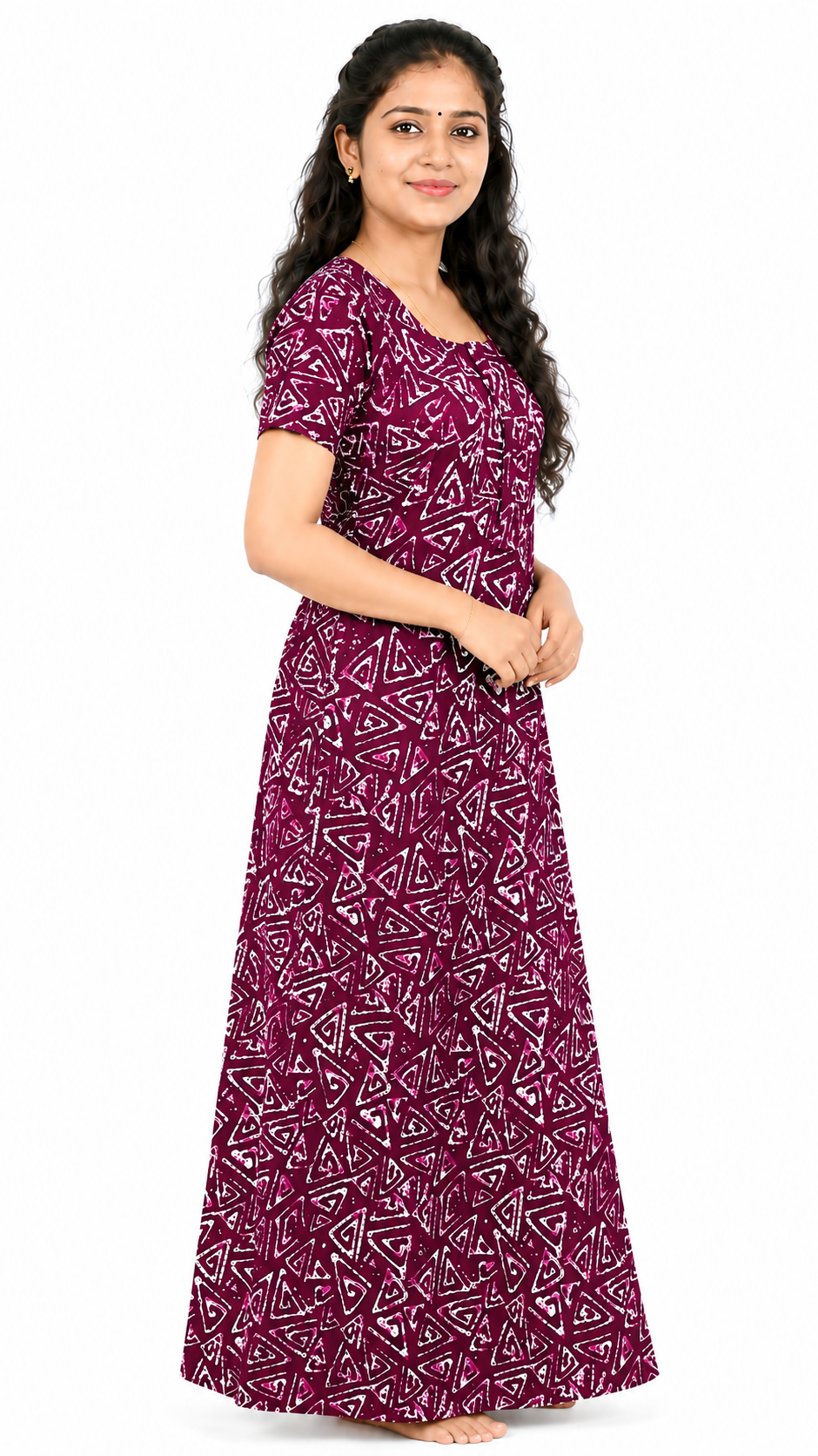 AISNIGHA Women's Pure Cotton Magenta Nighty