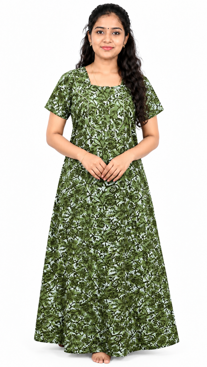 AISNIGHA Pure Cotton Green Nighty for Women