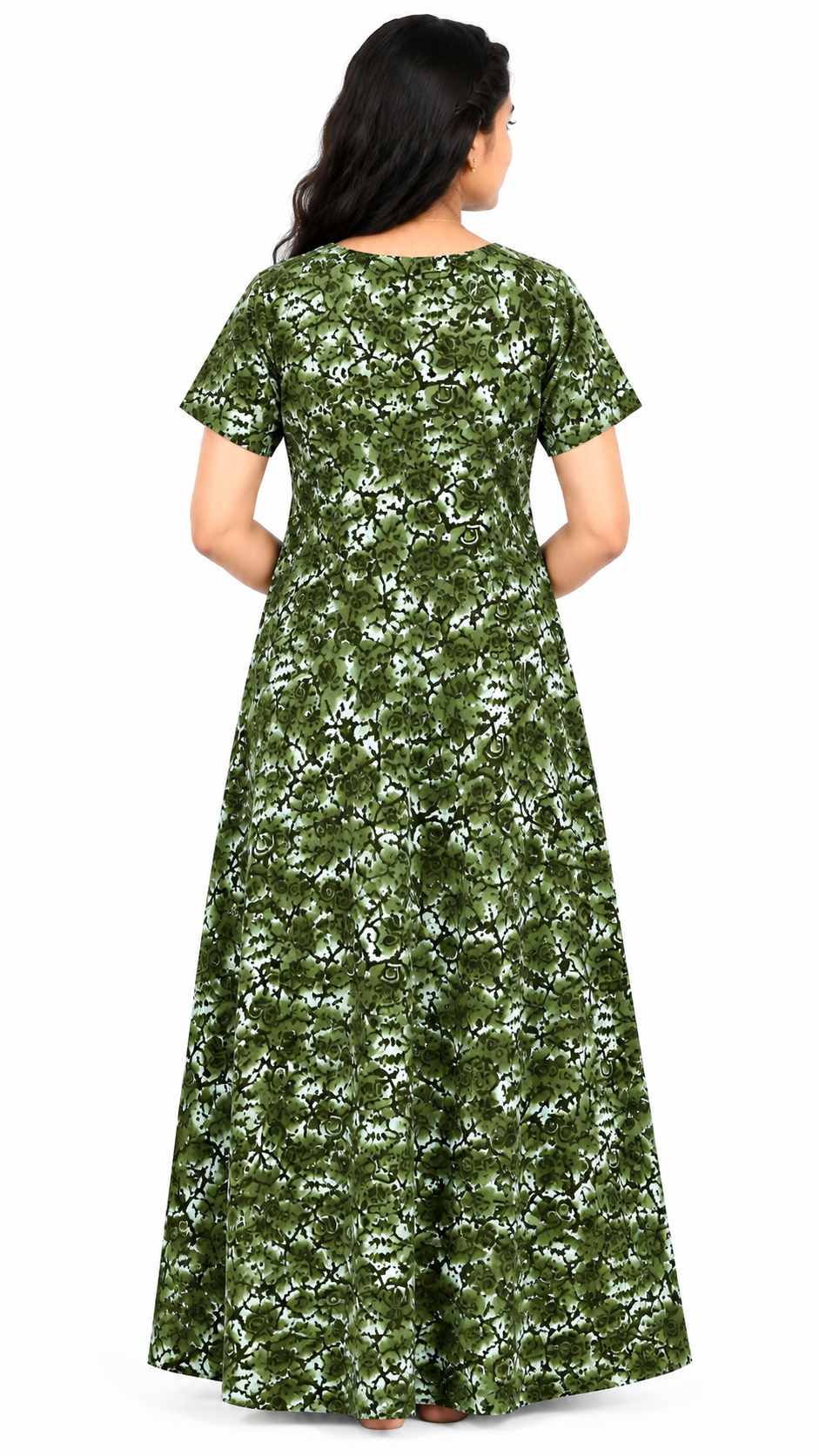 AISNIGHA Pure Cotton Green Nighty for Women