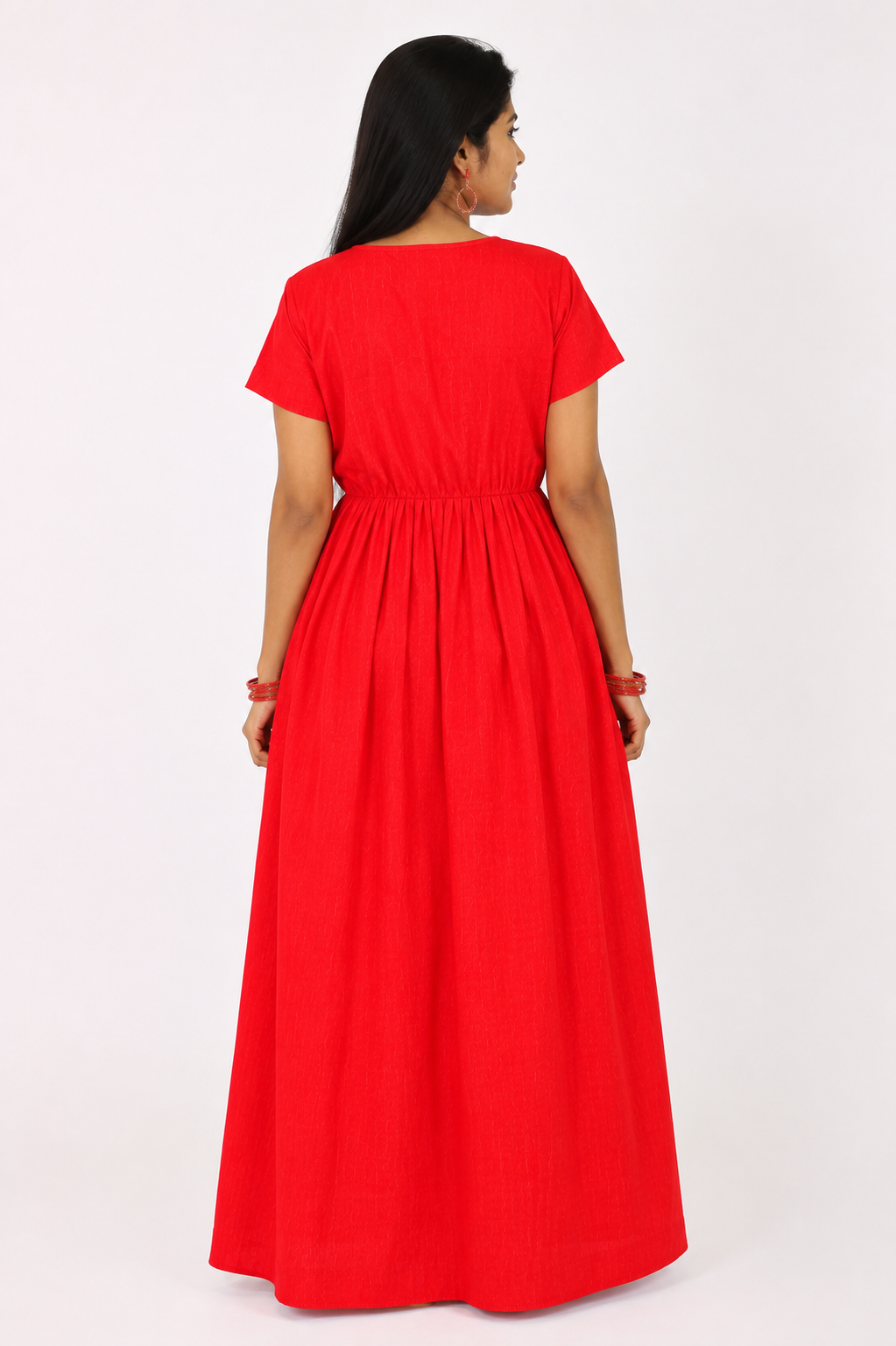 AISNIGHA Red Cotton Nighty Frock
