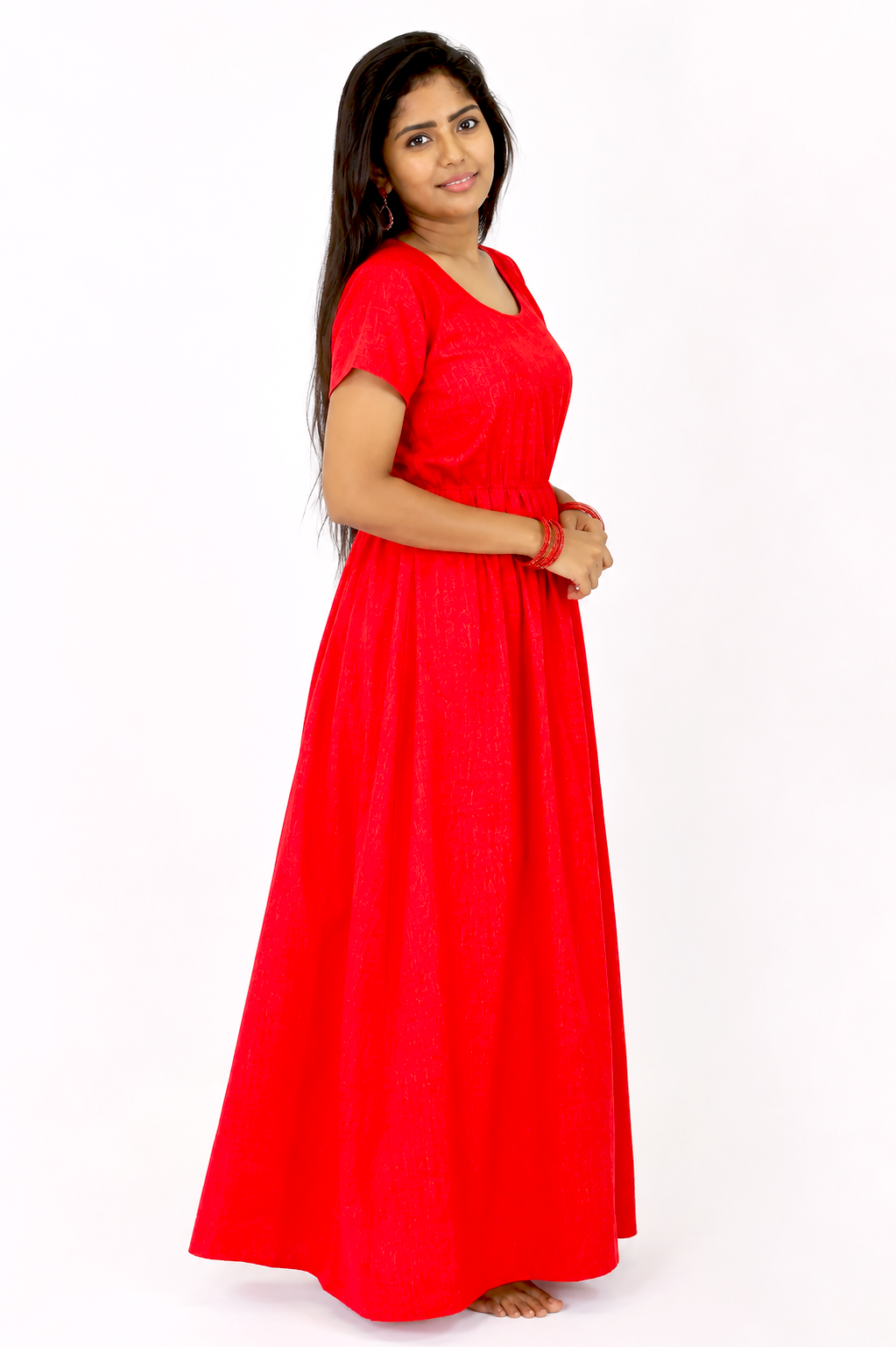 AISNIGHA Red Cotton Nighty Frock