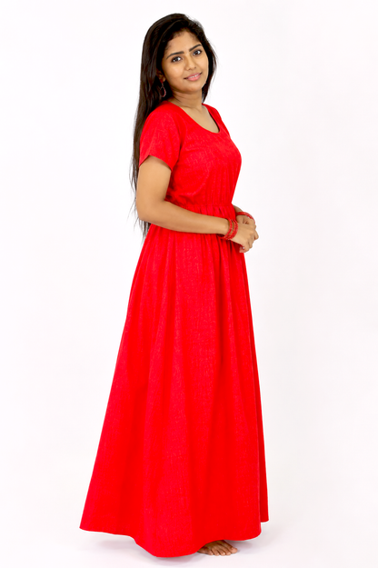 AISNIGHA Red Cotton Nighty Frock