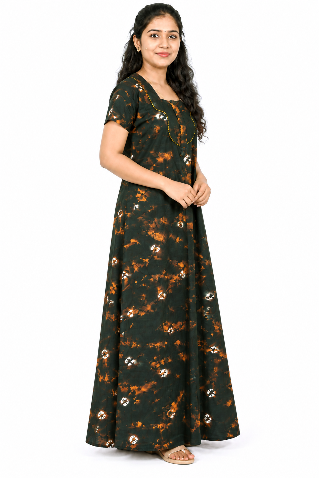 AISNIGHA's deep dark green Batik Cotton comfortable Nightwear