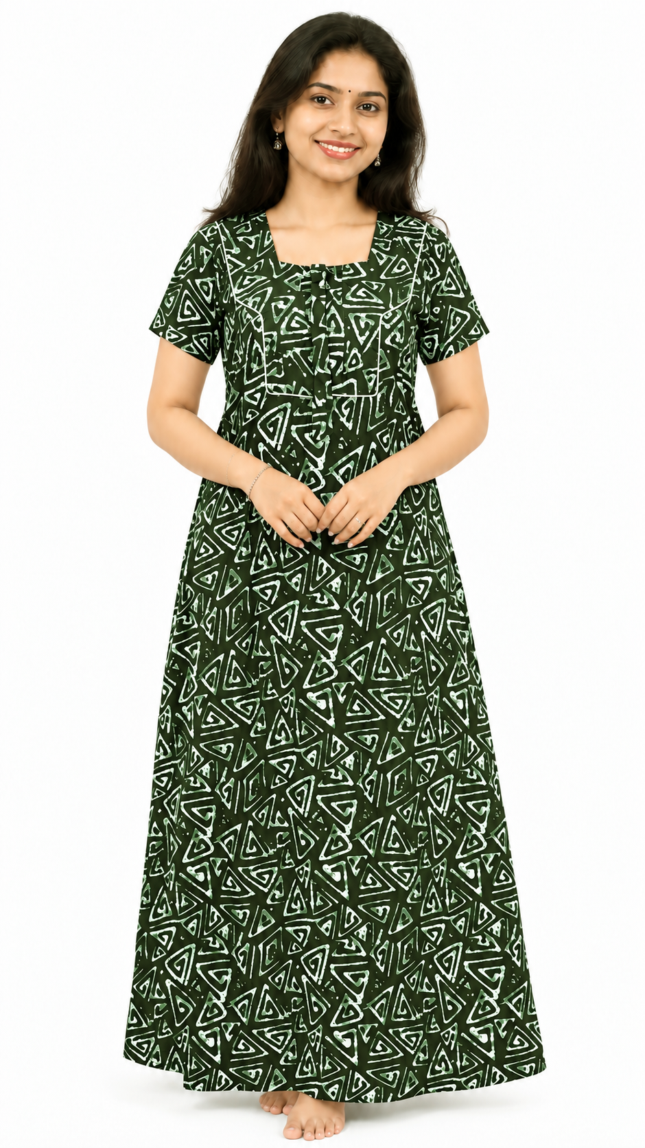 AISNIGHA Women's Pure Cotton Dark Green Nighty