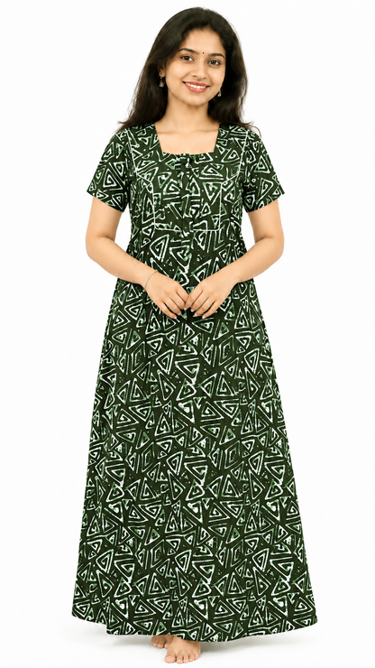 AISNIGHA Women's Pure Cotton Dark Green Nighty