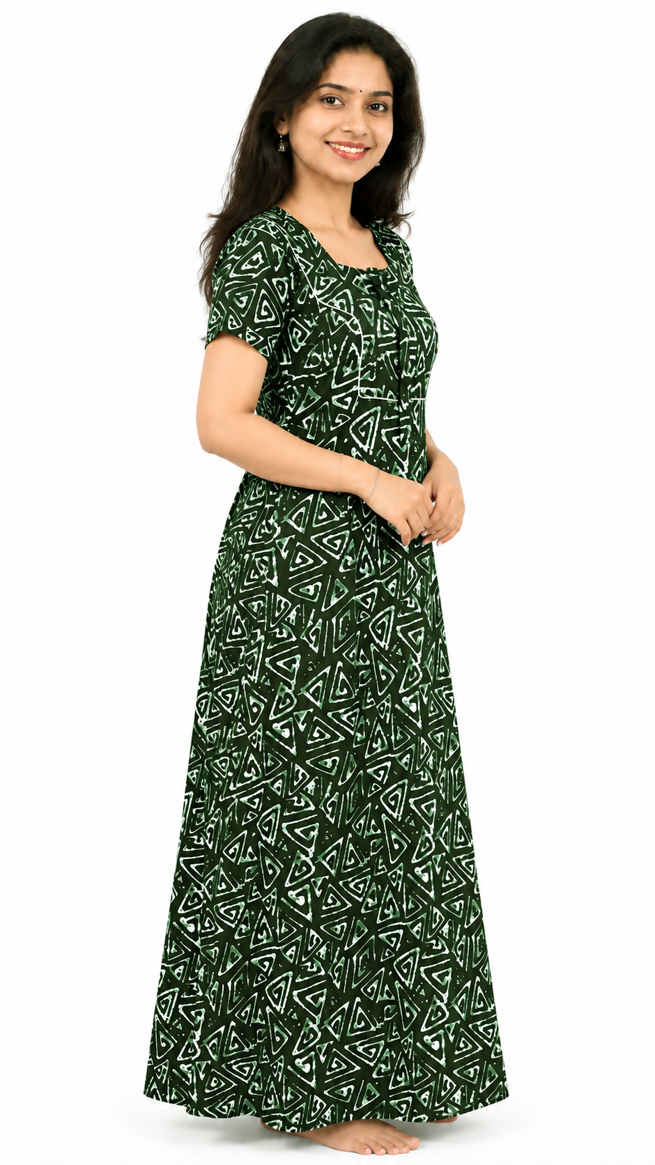 AISNIGHA Women's Pure Cotton Dark Green Nighty