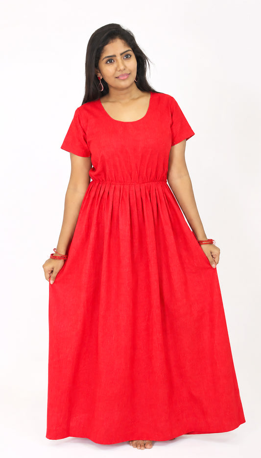AISNIGHA Red Cotton Nighty Frock
