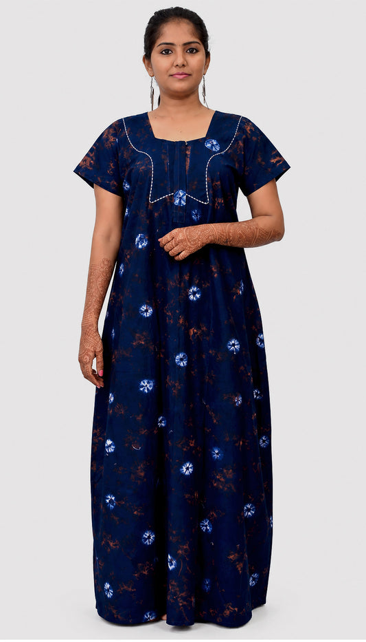 AISNIGHA's Dark Navy Blue Batik Cotton Nightwear