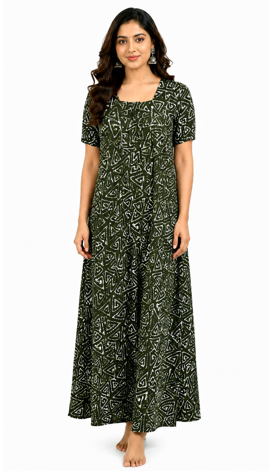 AISNIGHA Women's Pure Cotton Dark Green Nighty