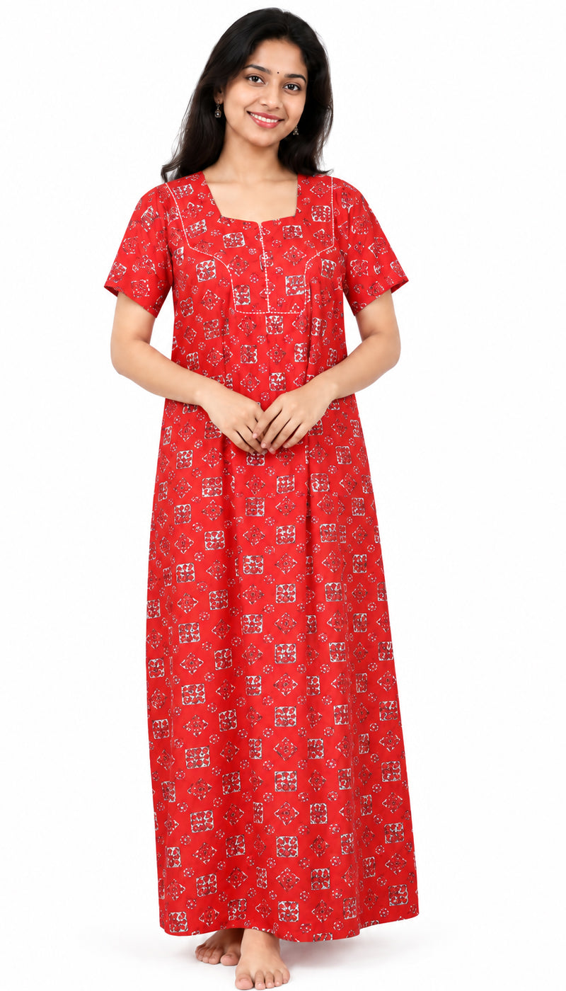 AISNIGHA Red Pure Cotton Nighty