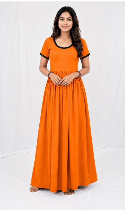 AISNIGHA Orange Cotton Nighty Frock