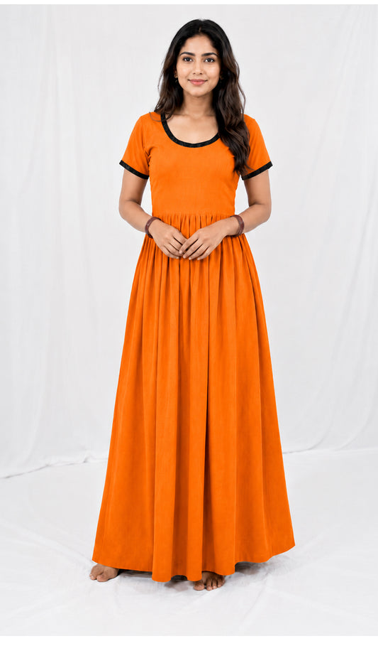 AISNIGHA Orange Cotton Nighty Frock