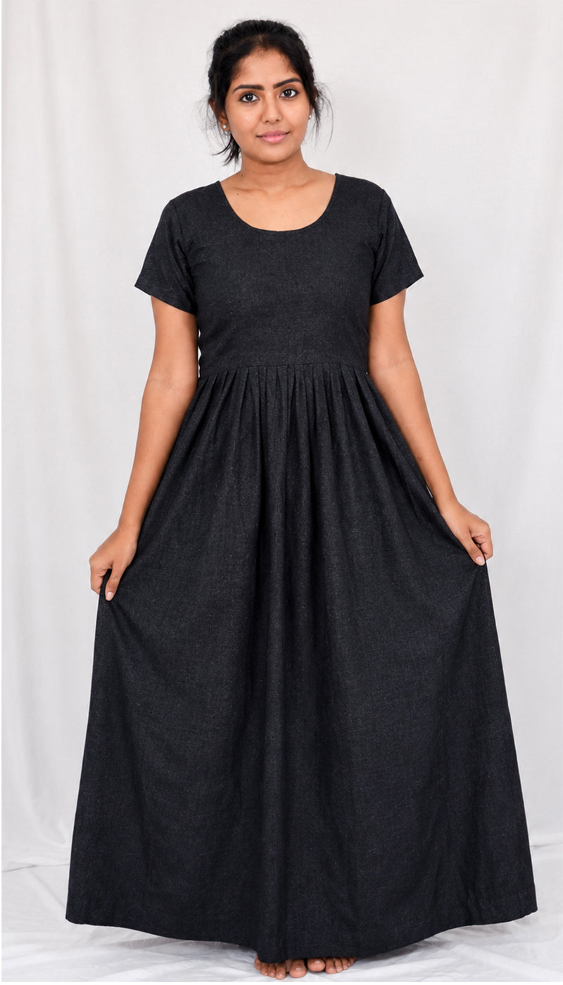 AISNIGHA Black Cotton Nighty Frock