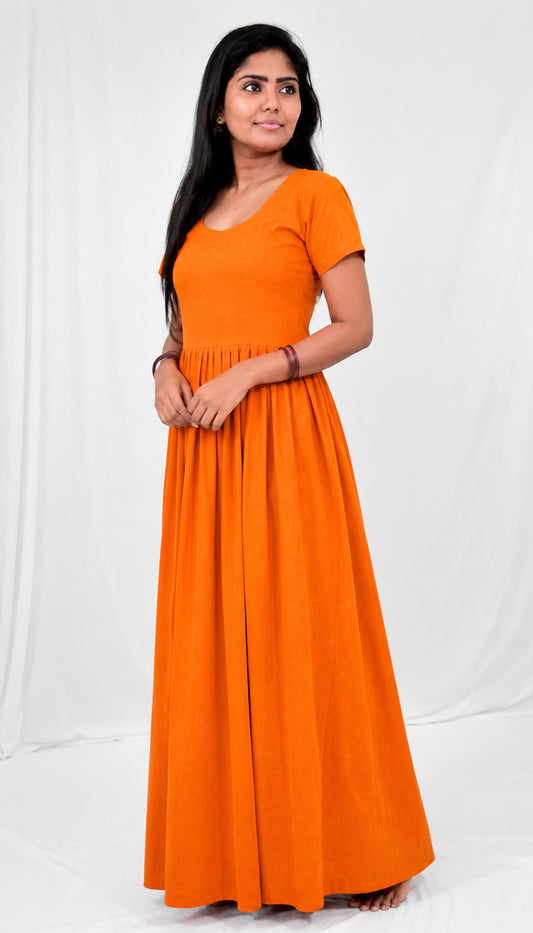 AISNIGHA Orange Cotton Nighty Frock