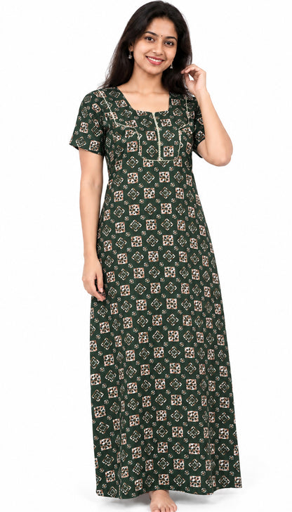 AISNIGHA Green Pure Cotton Nighty