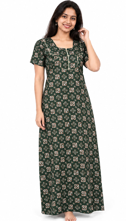 AISNIGHA Green Pure Cotton Nighty