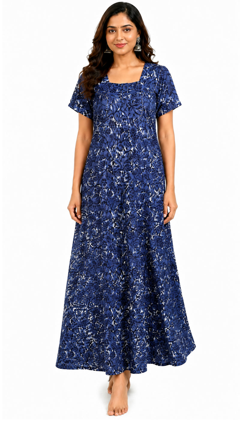 AISNIGHA Pure Cotton Navy Blue Nighty