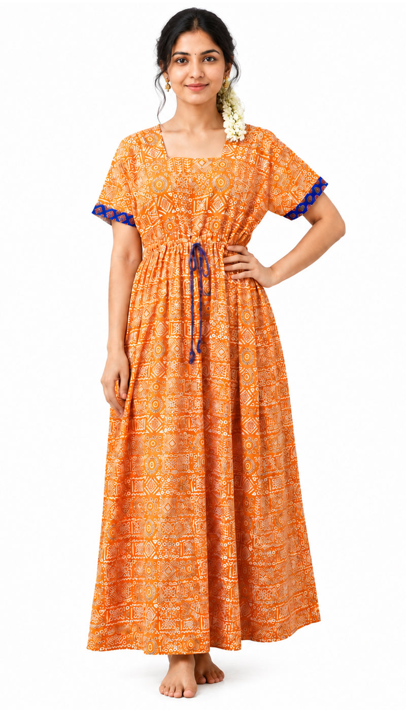 Adjustable Gathering Style Rope Cotton Nighty Gown