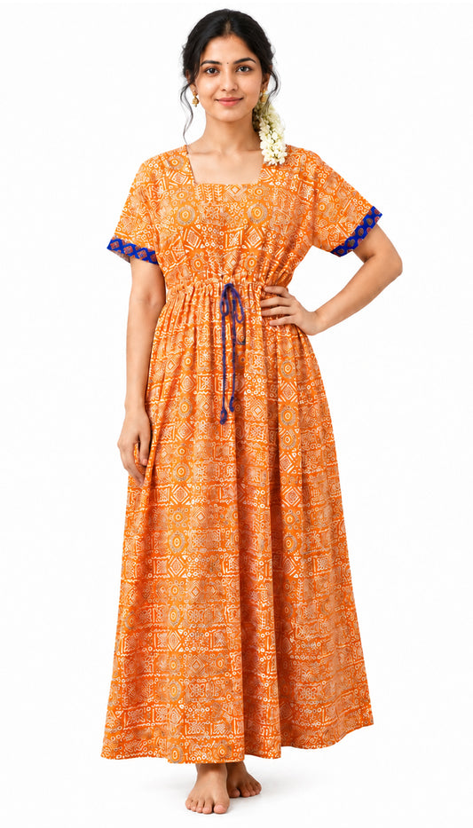 Adjustable Gathering Style Rope Cotton Nighty Gown
