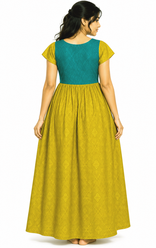 Aisnigha Soft Touch Sleepwear  golden yellow and rama green cotton frock