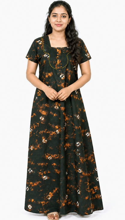 AISNIGHA's deep dark green Batik Cotton comfortable Nightwear