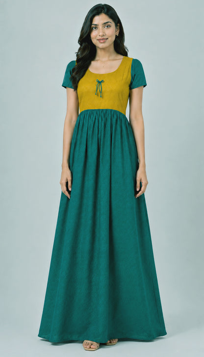 Aisnigha Soft Touch Sleepwear  rama green and golden yellow  frock Nighties